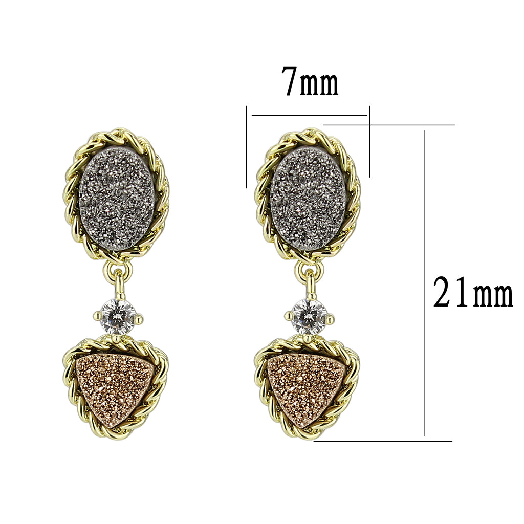 3W1728E - Flash Gold+E-coating Brass Earring with Druzy in MultiColor