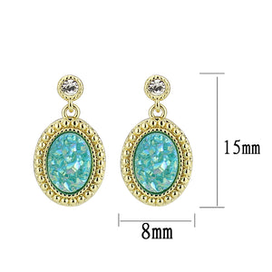 3W1731E - Flash Gold+E-coating Brass Earring with Druzy in Sea Blue
