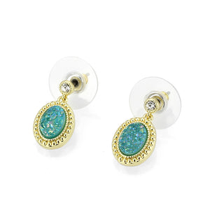 3W1731E - Flash Gold+E-coating Brass Earring with Druzy in Sea Blue