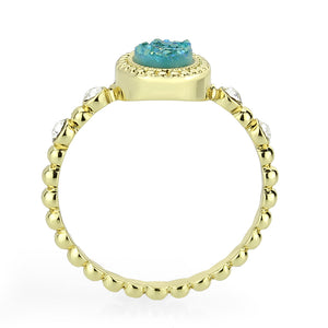 3W1731 - Flash Gold+E-coating Brass Ring with Druzy in SeaBlue