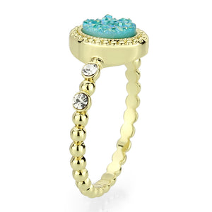 3W1731 - Flash Gold+E-coating Brass Ring with Druzy in SeaBlue