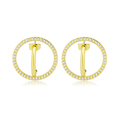 3W1744G - Flash Gold Brass Earring with AAA Grade CZ in Clear