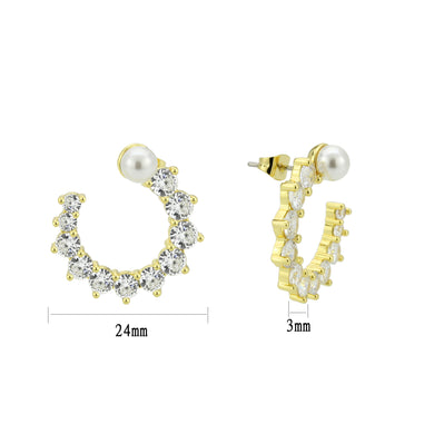 3W1758G - Flash Gold Brass Earring with AAA Grade CZ in Clear
