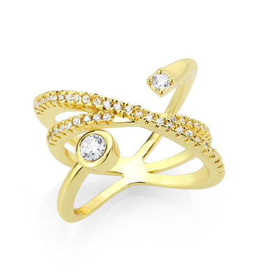 3W1766G - Flash Gold Brass Ring with AAA Grade CZ in Clear