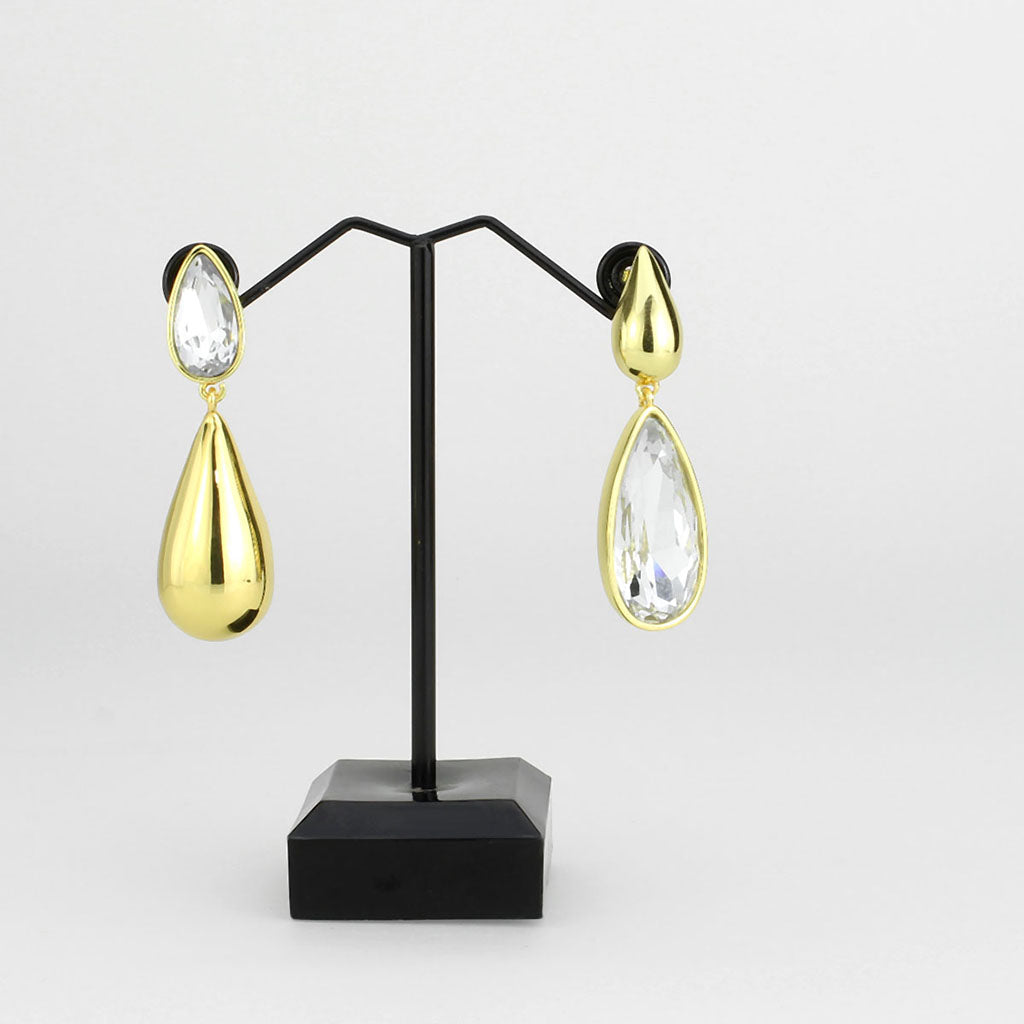 3W1767G - Flash Gold Brass Earring with Top Grade Crystal in Clear