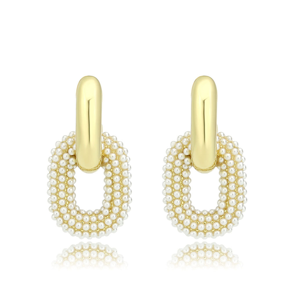 3W1778 - Flash Gold Brass Earring with Synthetic in White