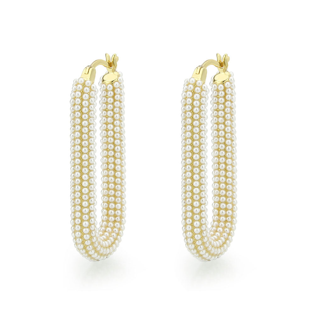 3W1783 - Flash Gold Brass Earring with Synthetic in White