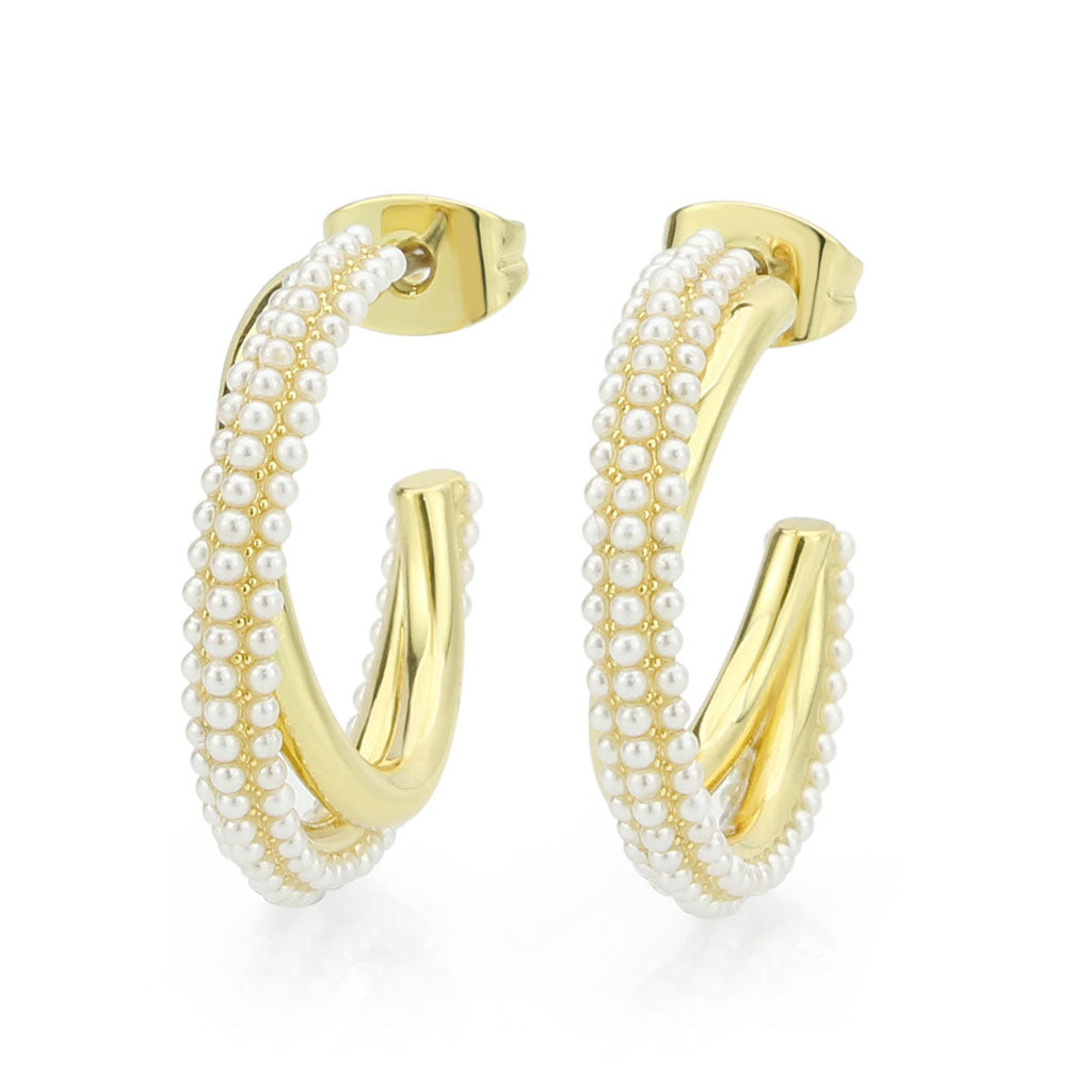 3W1788 - Flash Gold Brass Earring with Synthetic in White