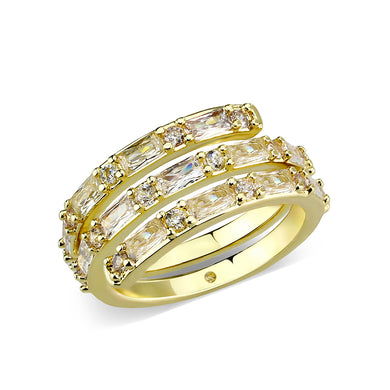 3W1799 - Flash Gold Brass Ring with AAA Grade CZ  In Clear