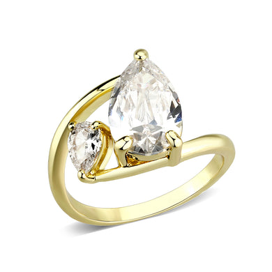 3W1800 - Flash Gold Brass Ring with AAA Grade CZ  In Clear