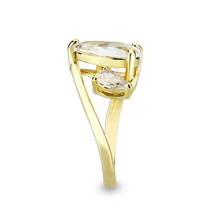 3W1800 - Flash Gold Brass Ring with AAA Grade CZ  In Clear