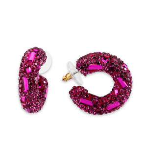 3W1801 - Flash Gold Brass Earring with Top Grade Crystal in Fuchsia
