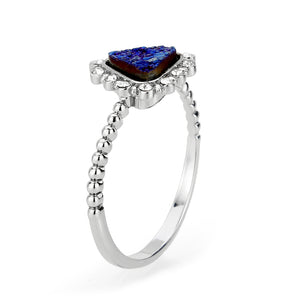 3W1730 -  Imitation Rhodium+E-coating Brass Ring with Druzy in Capri Blue