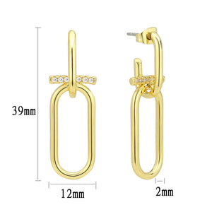 3W1763G - Flash Gold Brass Earring with AAA Grade CZ in Clear