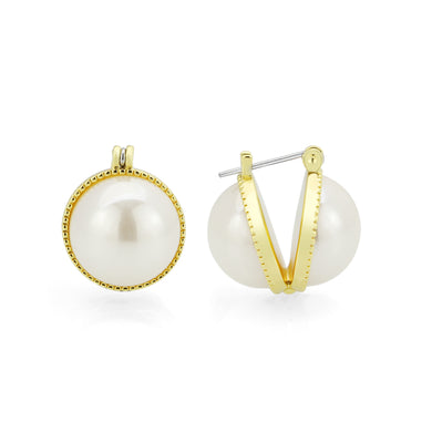 3W1764G - Flash Gold Brass Earring with Synthetic in White