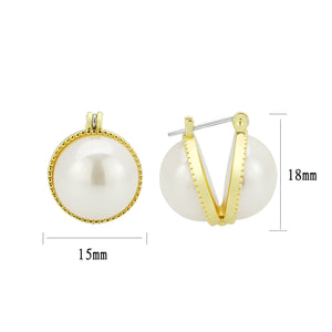 3W1764G - Flash Gold Brass Earring with Synthetic in White