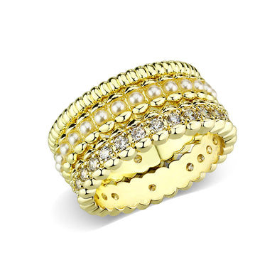3W1798 - Flash Gold Brass Ring with AAA Grade CZ  In Clear