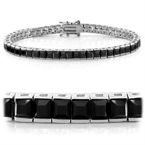 47102J - Rhodium Brass Bracelet with AAA Grade CZ  in Black-7.25
