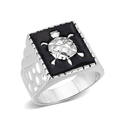 LO5M014- Brass Ring with Epoxy  in Jet Rhodium Plated