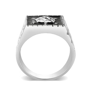 LO5M014- Brass Ring with Epoxy  in Jet Rhodium Plated