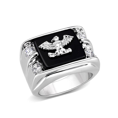 LO5M016- Brass Ring with Epoxy  in Jet Rhodium Plated