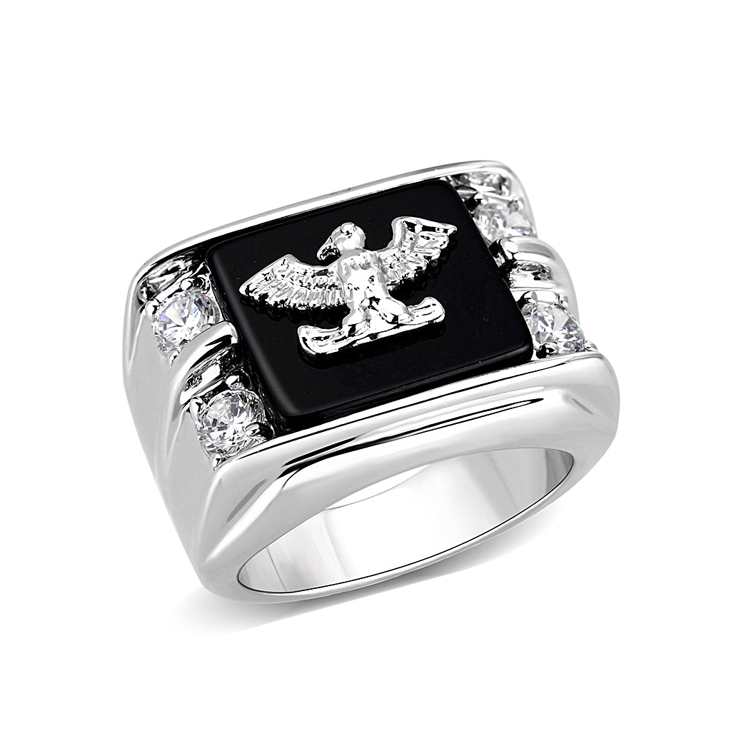 LO5M016- Brass Ring with Epoxy  in Jet Rhodium Plated