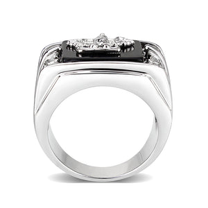 LO5M016- Brass Ring with Epoxy  in Jet Rhodium Plated
