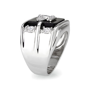 LO5M016- Brass Ring with Epoxy  in Jet Rhodium Plated