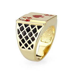 LO5M017- Brass Ring with Epoxy  in Red Gold Plated