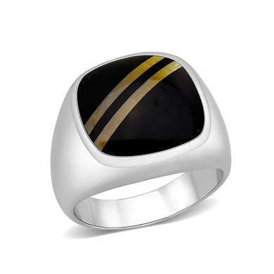 LO5M019- Brass Ring with Epoxy  in Jet Rhodium Plated