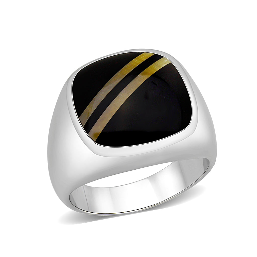 LO5M019- Brass Ring with Epoxy  in Jet Rhodium Plated