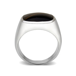 LO5M019- Brass Ring with Epoxy  in Jet Rhodium Plated