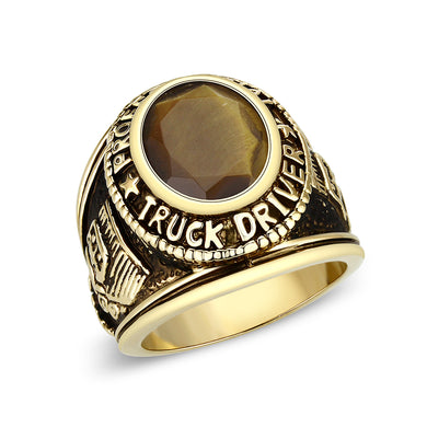 LO5M021 -Ion Gold Plated  Brass Ring with Tiger Eye Stone