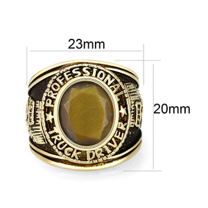LO5M021 -Ion Gold Plated  Brass Ring with Tiger Eye Stone
