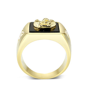 LO5M023 -Ion Gold Plated  Brass Ring with Black Epoxy