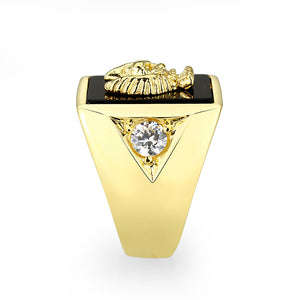LO5M023 -Ion Gold Plated  Brass Ring with Black Epoxy