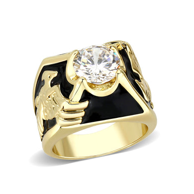 LO5M024 -Ion Gold Plated  Brass Ring with Clear CZ Stone