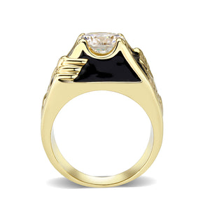 LO5M024 -Ion Gold Plated  Brass Ring with Clear CZ Stone