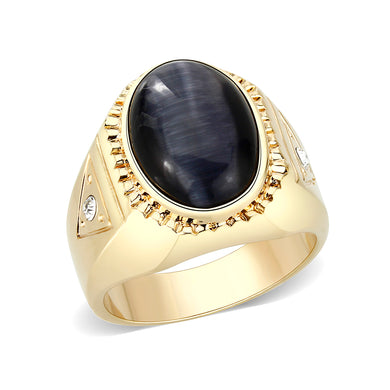 LO5M025-Ion Gold Plated  Brass Ring with Black Onyx