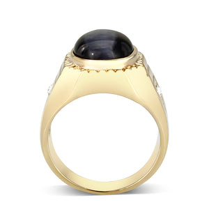 LO5M025-Ion Gold Plated  Brass Ring with Black Onyx