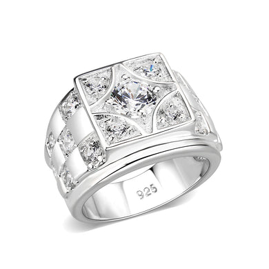 LO5M026-Rhodium Plated  Brass Ring with Clear CZ