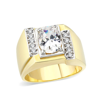 LO5M027-Ion Gold  Plated  Brass Ring with Clear CZ