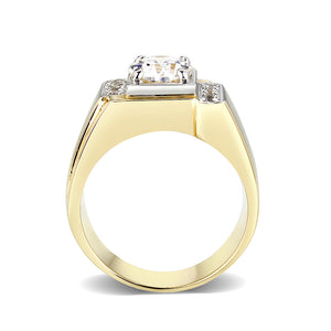 LO5M027-Ion Gold  Plated  Brass Ring with Clear CZ