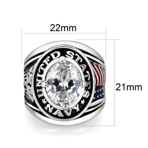 LO5M028-Rhodium  Plated  Brass Ring with Clear CZ