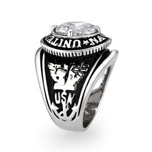 LO5M028-Rhodium  Plated  Brass Ring with Clear CZ