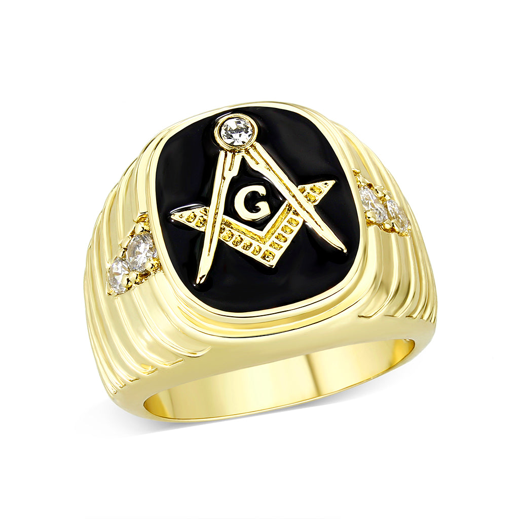 LO5M029-Ion Gold  Plated  Brass Ring with Black Epoxy