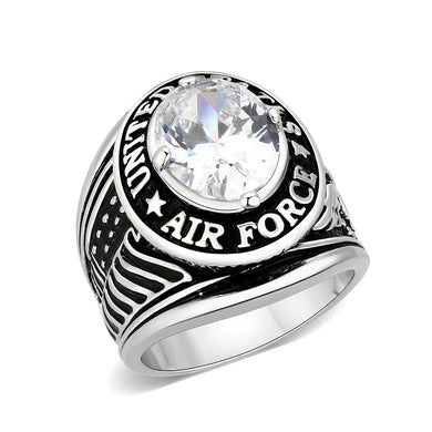 LO5M030-Rhodium Plated  Brass Ring with  Clear CZ