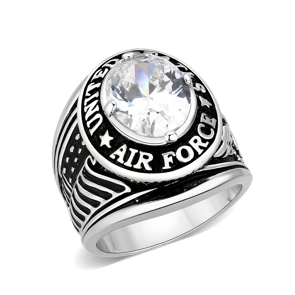 LO5M030-Rhodium Plated  Brass Ring with  Clear CZ