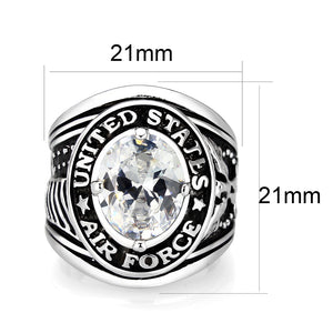 LO5M030-Rhodium Plated  Brass Ring with  Clear CZ