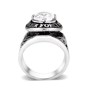 LO5M030-Rhodium Plated  Brass Ring with  Clear CZ
